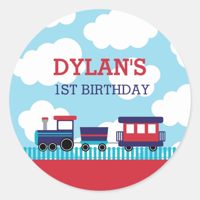 Train Stickers Birthday Party Favors (Navy & Red) (Front)
