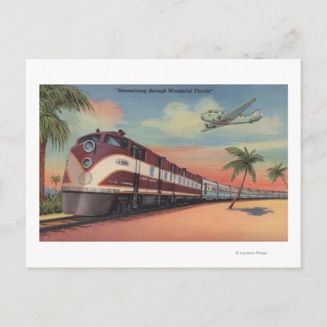 Train- Streamlining through Florida Postcard (Front)