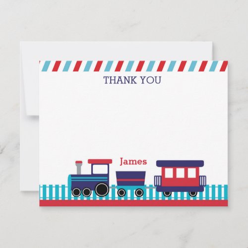 Train Thank You Card _ Navy Blue  Red