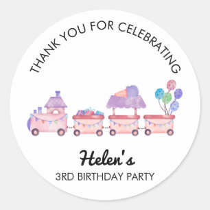 Train Thank You Cupcake Birthday Party Sticker