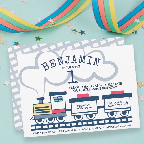 Train Theme Boy Birthday Party Invitation
