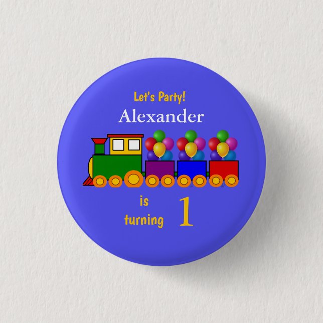 Train Theme Boy's First Birthday Button (Front)