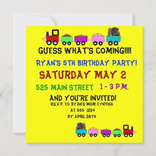 Train themed birthday invitation