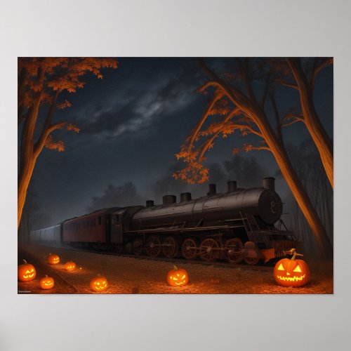 Train Through a Halloween Forest Poster