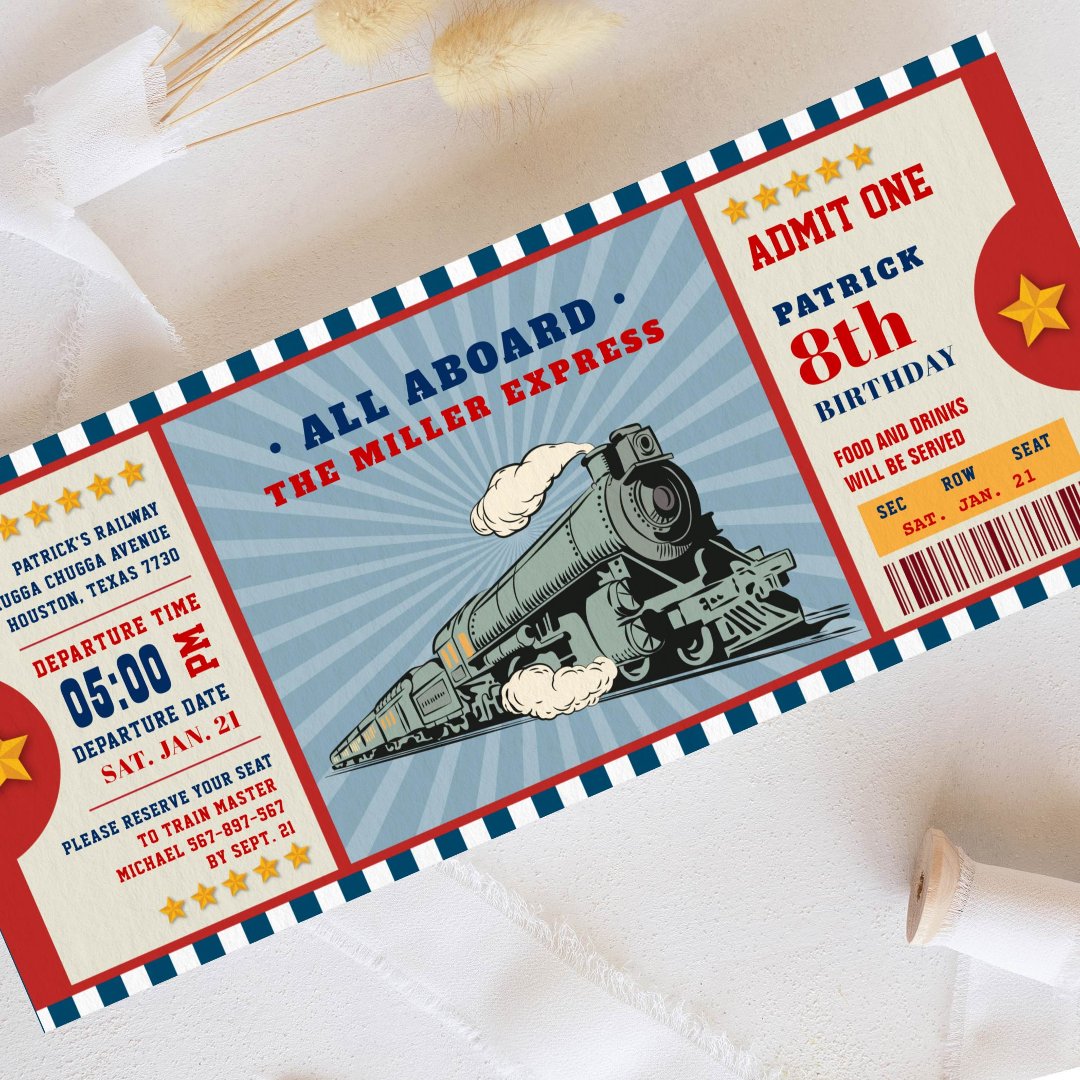 Train Ticket Birthday Boarding Pass Invitation (Creator Uploaded)