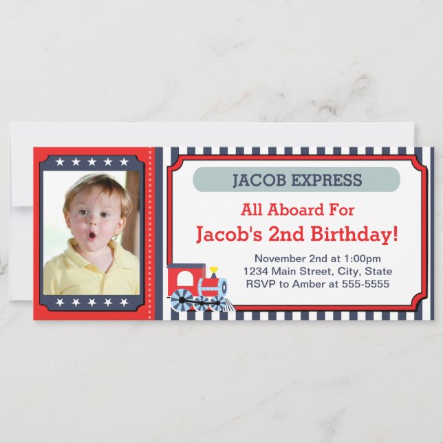 Train Ticket Birthday Invitation Photo Card (Front)