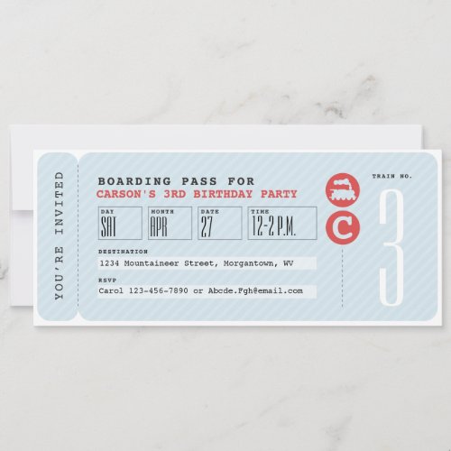 Train ticket birthday party invitation