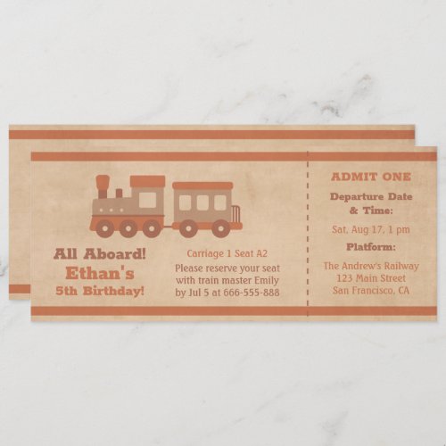 Train Ticket Boarding Pass Kids Birthday Invitation