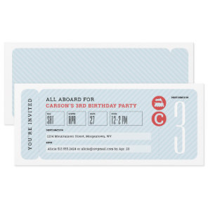 Train ticket children's birthday party invitation