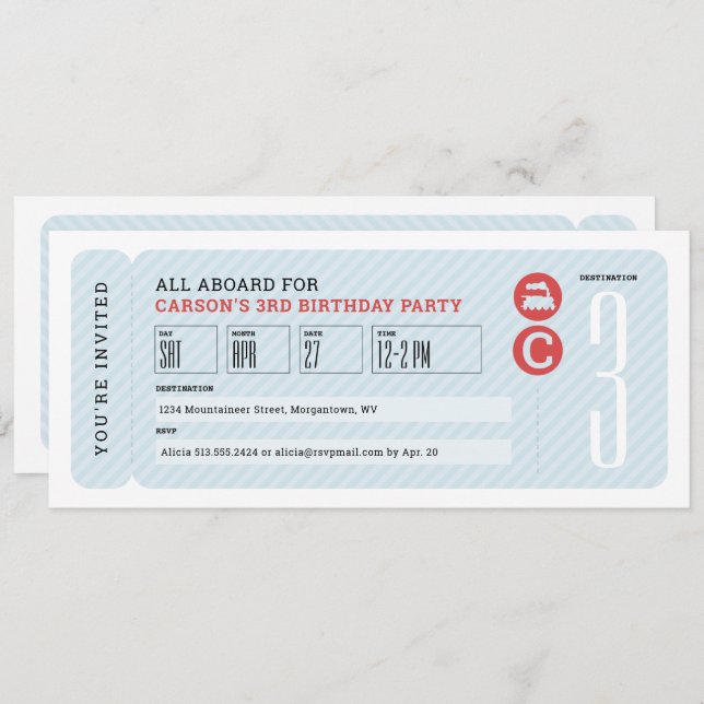 Train ticket children's birthday party invitation (Front/Back)