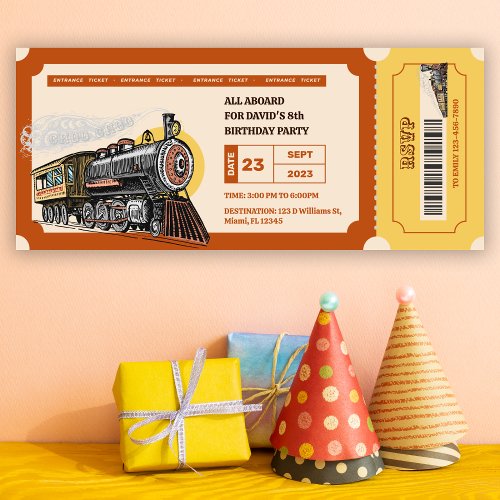 Train Ticket Choo Retro Birthday Invitation