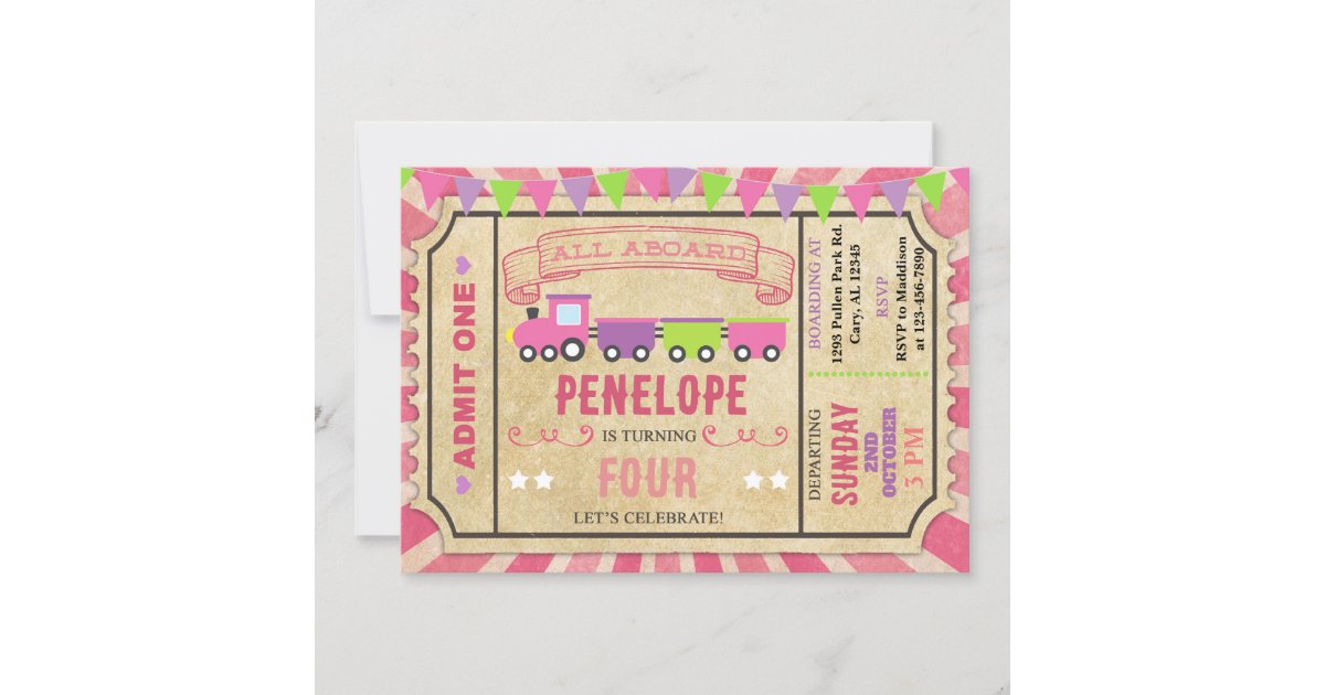 Train ticket girl birthday invitation. invitation | Zazzle