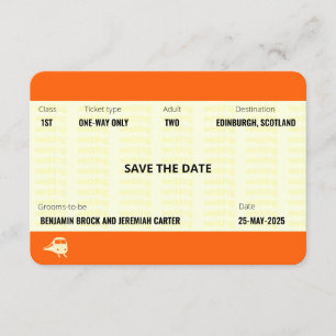 Train Ticket Inspired Gay Wedding Save the Date Invitation