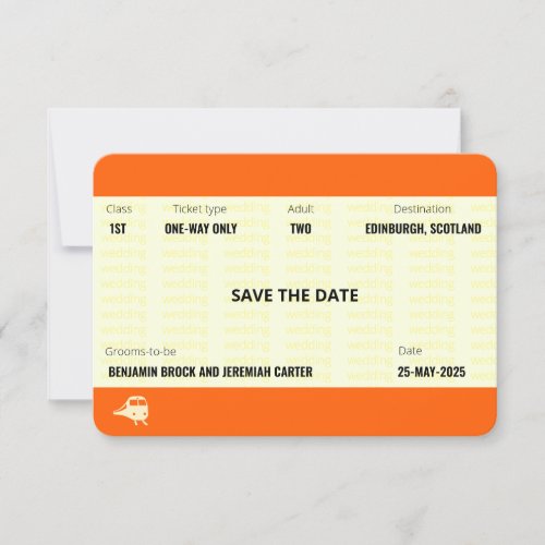 Train Ticket Inspired  Gay Wedding Save the Date Invitation