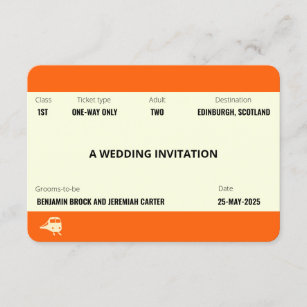 Train Ticket Inspired   LGBTQ+ Gay Wedding Invitation