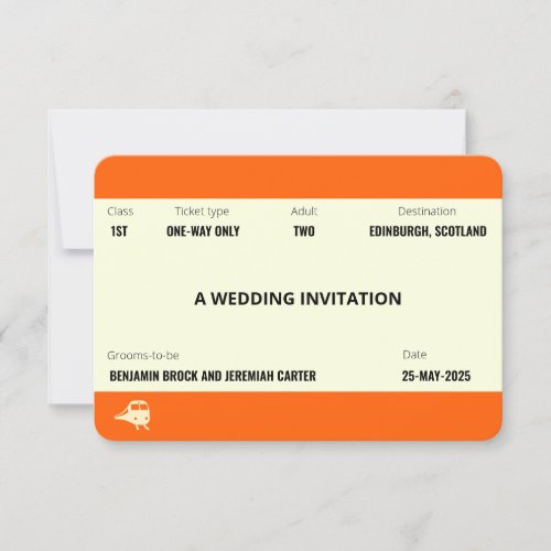 Train Ticket Inspired  LGBTQ Gay Wedding Invitation