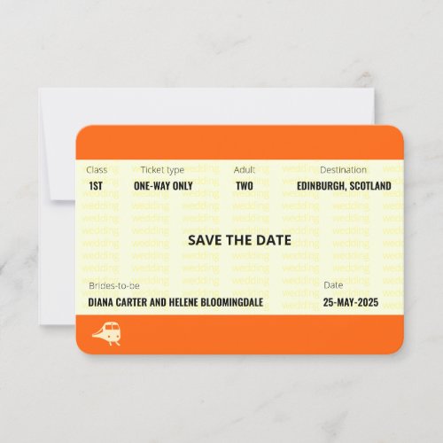 Train Ticket Inspired  LGBTQ Save the Date Invitation