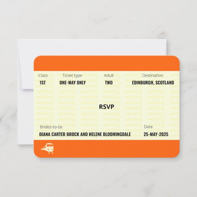 Train Ticket Inspired | LGBTQ+ Wedding RSVP (Front)