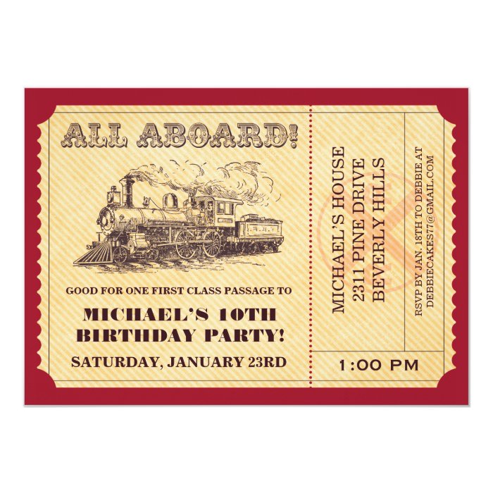 train ticket invitations zazzle train ticket template
