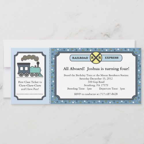 Train Ticket Invite - Blue