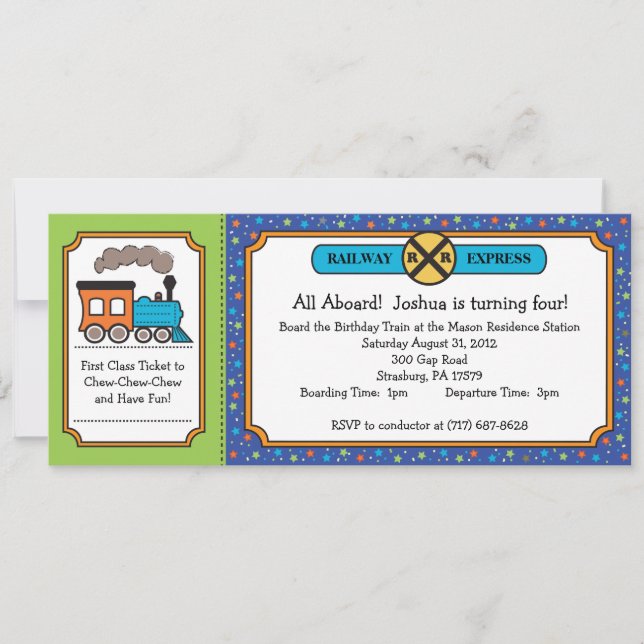 Train Ticket Invite - Dino Thomas Colors (Front)