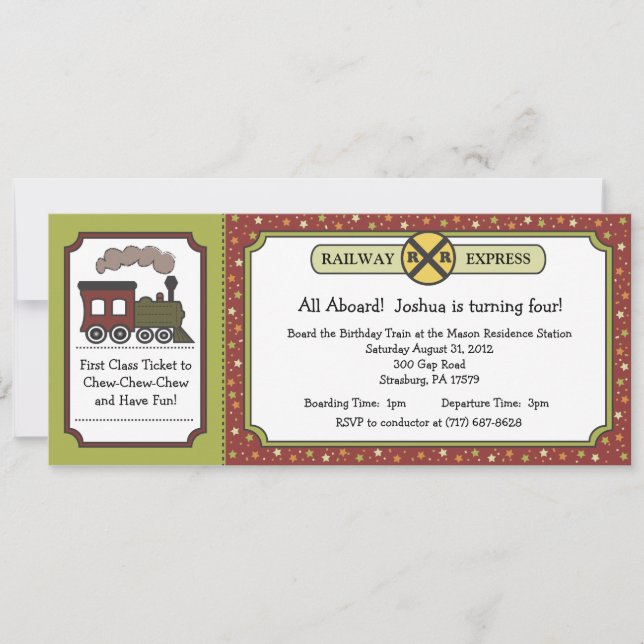 Train Ticket Invite - Fall Autumn Apple Colors (Front)