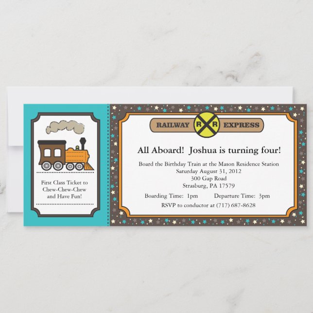 Train Ticket Invite - Teal and Dark Gray (Front)