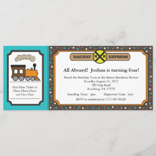 Train Ticket Invite - Teal and Dark Gray