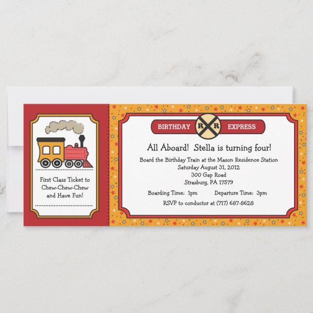 Train Ticket Invite - Yellow & Red (Front)