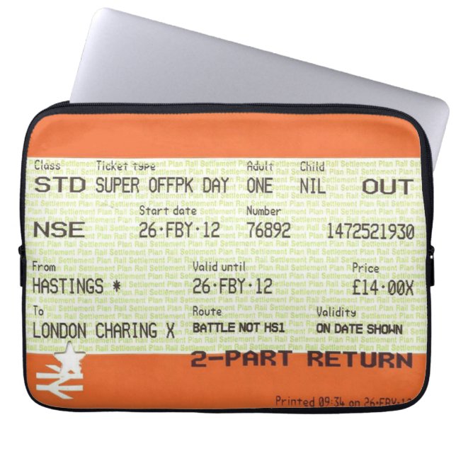 Train ticket  laptop sleeve (Front)