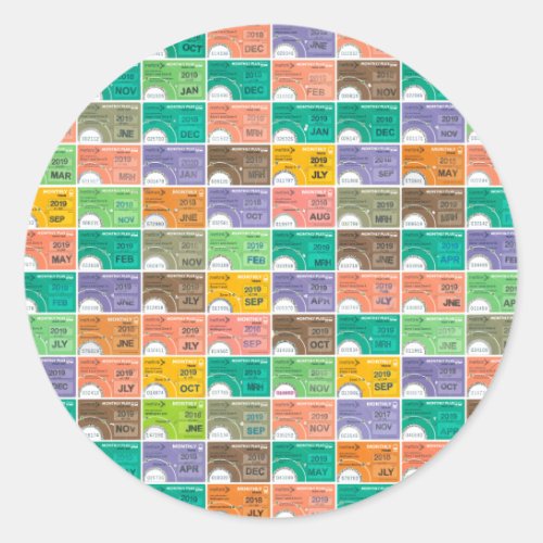 Train ticket montage classic round sticker