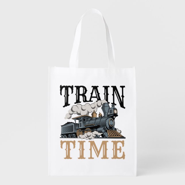 Train Time Model Railroad Railway Hobbyist Grocery Bag (Front)