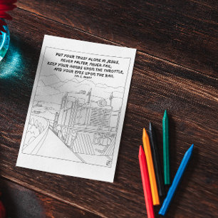 Train to Heaven Scripture Coloring Postcard