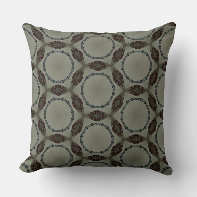 Train Tracks in Circle on a Brown and Gray Design Throw Pillow (Front)