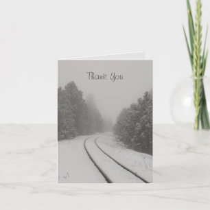 Train Tracks in Fog and Snowy Woods Thank You Card