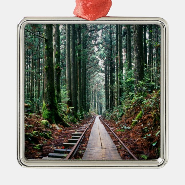 Train Tracks in the Forest Metal Ornament (Front)