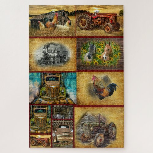 Train Tractor Trucks Horses Rooster Hens Jigsaw Puzzle