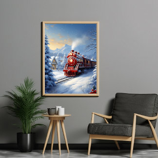 train traveling through a winter landscape poster