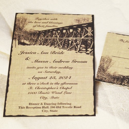 Train Trestle Rustic Wedding Announcement