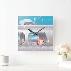 Train Trip with Cat Square Wall Clock