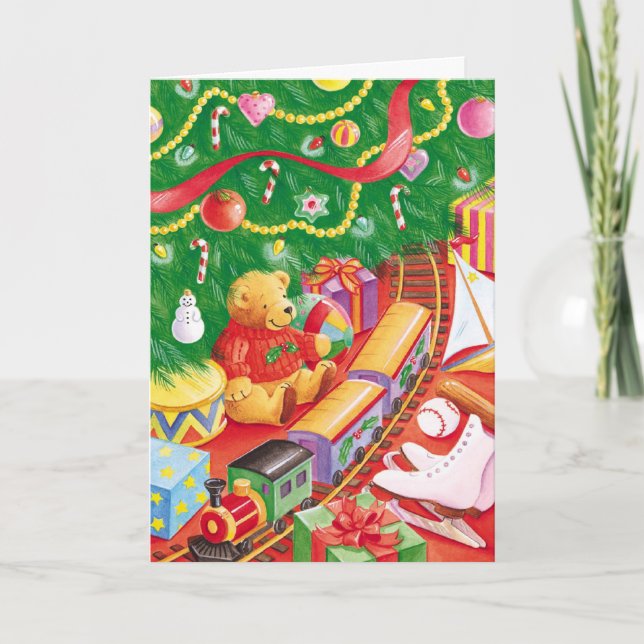 Train under tree Christmas customizable card (Front)