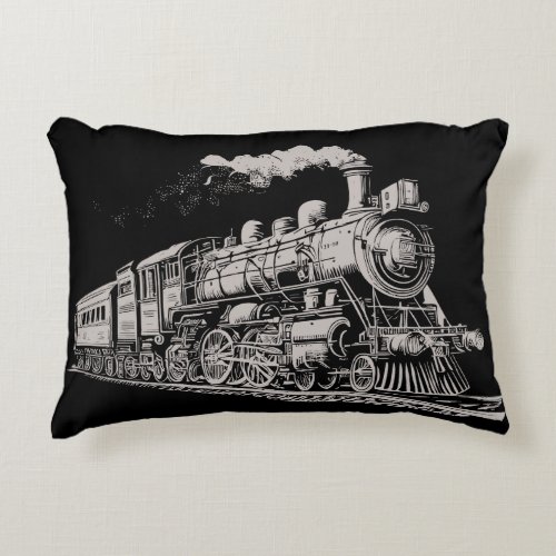 Train Vintage Graphic Design Sketch Retro Steam  Accent Pillow