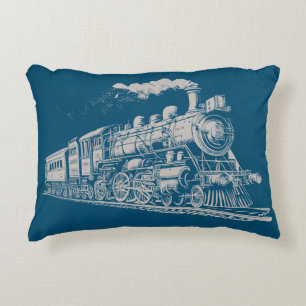 Train Vintage Graphic Design Sketch Retro Steam Accent Pillow