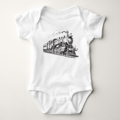 Train Vintage Graphic Design Sketch Retro Steam  Baby Bodysuit