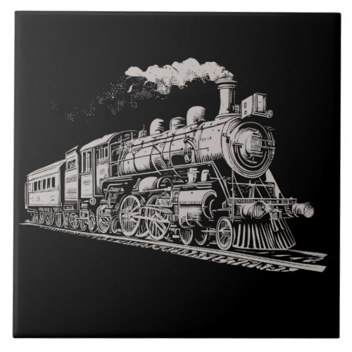 Train Vintage Graphic Design Sketch Retro Steam  Ceramic Tile