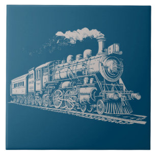 Train Vintage Graphic Design Sketch Retro Steam Ceramic Tile