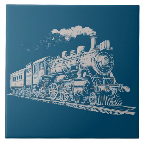 Train Vintage Graphic Design Sketch Retro Steam  Ceramic Tile