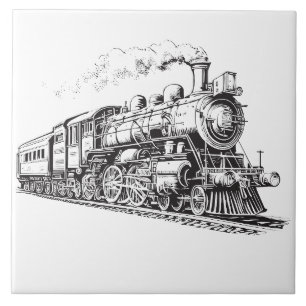 Train Vintage Graphic Design Sketch Retro Steam Ceramic Tile