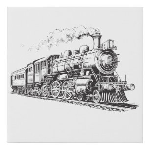 Train Vintage Graphic Design Sketch Retro Steam  Faux Canvas Print