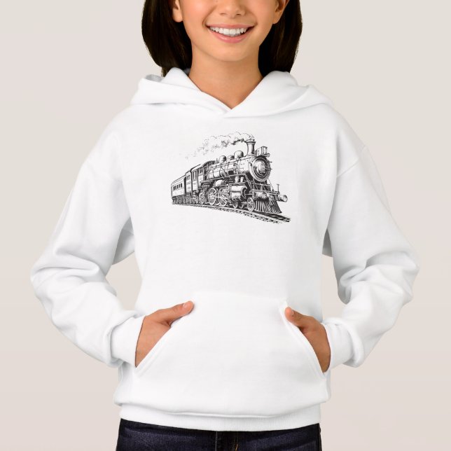 Train Vintage Graphic Design Sketch Retro Steam  Hoodie (Front)